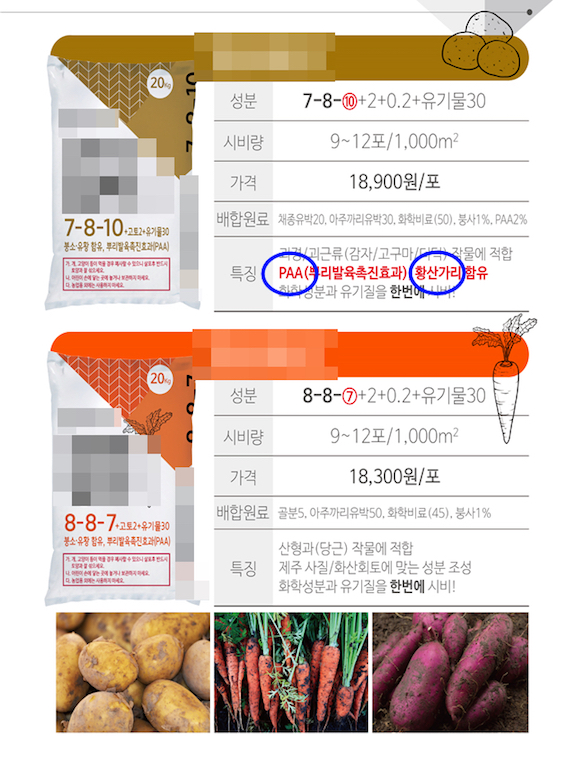 제주3    PAA(뿌리발육촉지효과), 황산가리 포함되지 않았음에도 홍보전단지에 재품특징 허위 홍보    .jpg